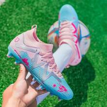Chuteiras de futebol masculinas, chuteiras de cano alto para meninos, chuteiras profissionais juvenis para treinamento, chuteiras para esportes indoor e outdoor, chuteiras de tênis, chuteiras de basquete, chuteiras de badminton, chuteiras de softball, unissex - Rosa - Ver 3