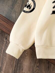 Young Boy Letter Print Warm Sweatshirt - Apricot - View 6