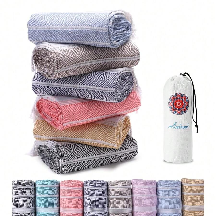 6 Packs Turkish Beach Towels Vacation Essentials Quick Dry Sand Free Soft Absorbent Extra Large XL Big Blanket Adult Oversized Bath Pool Swim Towel Set Bulk Multipack Thin Sandless Fast - 加厚套裝混合672x36英寸 - 查看 1