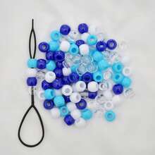 100颗塑料珠子，10x12毫米大孔珠子，混合非洲蓝色发饰珠，带拉绳针的发圈，美发工具，美发套装 - 藍色混色 - 查看 6