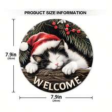 1pc Christmas Gift For Cat Lovers, Comfortable Sleeping Cat Wooden Welcome Sign, 20cm Round Festive Hanging Decoration On The Front Door Wall, Festive Home Home Decoration, Great Gift For Friends