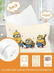 Minions 1/2 Peças Conjunto de Roupa de Cama com Tema Minions, Impressão 3D Dupla Face (1 Fronha Impressa em 1 Lado + 1 Edredom Impresso em 2 Lados), Conjunto para Berçário/Jardim de Infância, Edredom com Estampa Fofa Impressa Digitalmente, Roupa de Cama Infantil com Fronha e Edredom para Crianças Pequenas, Bebês e Recém-Nascidos, Fronhas de 33 x 45 cm Podem Ser Vendidas Separadamente