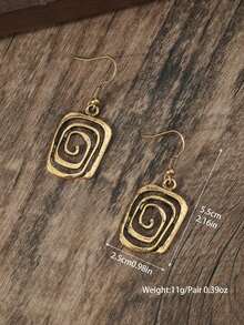 1 Pair Vintage Style Asymmetrical Geometric Hollow Metal Spiral Drop Earrings For Women, Daily Wear - Vàng cũ - Xem 5