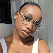 1 Piece Large Square Frame Glasses Oversized PC Frame Non-Prescription Computer Goggles Simple Round Hexagonal Compatible Full Frame Durable Daily Wear Office Digital Screens Reading Suitable For Men Women Mothers Day Accessories 2026 Best Mom Gift For Mom Sentimental Heartfelt Unique Gift For Grandma Mommy Mum Thank You Mom Surprise Gift Mom Birthday Gift - Transparent Gray - View 3