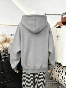 1 Stück grauer Pullover Hoodie mit Kordelzug und Taschen, Damen Cartoon Waschbär Muster Lässig Sweatshirt, Loose Fit, Langarm Jacke Hoodie Top für Herbst/Winter, Ins Style