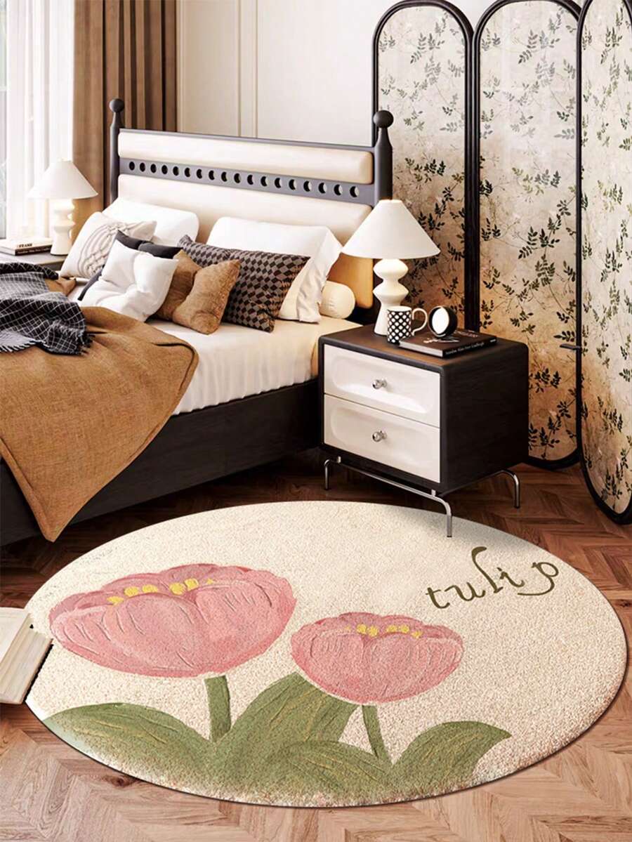 1pc Tulip Design Faux Wool Round Decorative Carpet, Made Of High ...