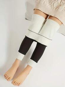 Christmas  Halloween    Fashionable    Warming  Soft    Fabric    Winter    Winter Fleece-Lined Thermal Pants Fleece-Lined Yoga - 黑色 - 查看 5