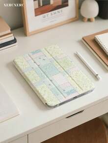 xercxerc Patchwork Floral Gingham Polka Dot Pattern Flip  PU/TPU Hybrid Case With 360 Folding Stand, Pencil Slot, Shockproof Drop Protection, Auto Wake Sleep For IPad Pro 11/12.9/10.9 (2025/2024), IPad Air 10.9/10.5, IPad Mini 8.3, Galaxy Tab S10+/S9+/S8+, Including IPad Air 11 Inch Case, IPad A16 Case, IPad 9th/10th/11th Generation Case, Fall Ipad Case, Back To School - 藍色 - 查看 4