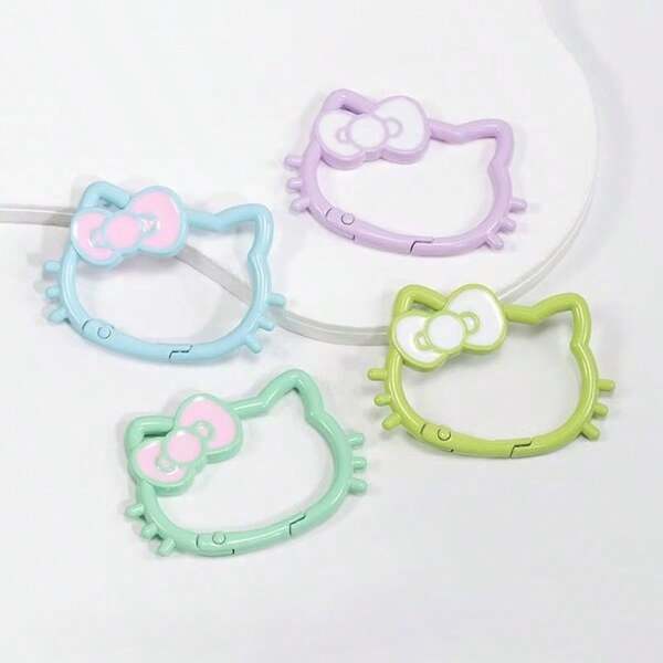 Sanrio 1 pieza / 5 piezas / 10 piezas de llavero con anillo de resorte de gato KT, accesorio colgante de bolso, de aleación, de dibujos animados, lindo, con acabado satinado, colorido, con cierre de resorte, anillo abierto, para manualidades