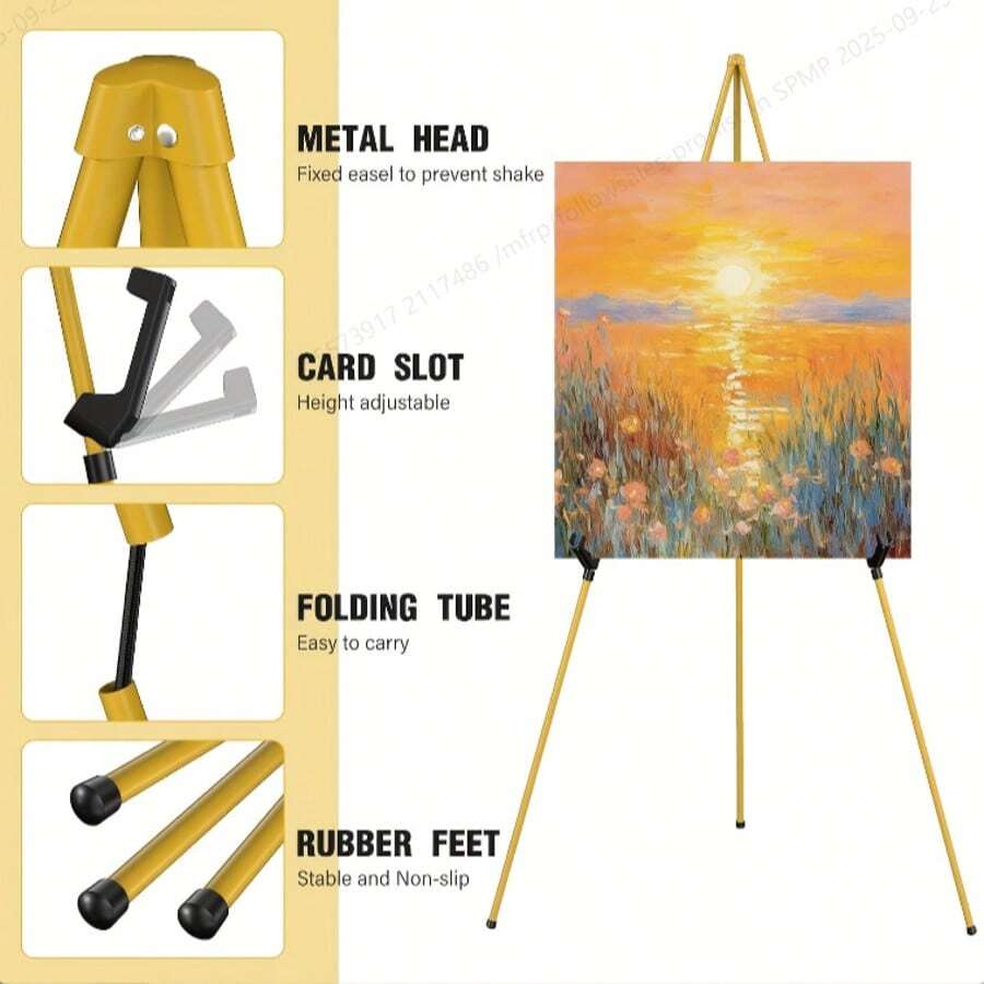 Lightweight Foldable Portable Easel Display Stand, Metal Frame, Suitable For Weddings, Birthdays, Anniversaries, Holiday Parties And Outdoor Painting & Sketching - No Electricity Needed, Instant Floor Poster And Event Decor, Multipurpose Signage, Elegant Display, Durable Structure