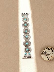 1 pieza Brazalete de turquesa con patrón bohemio, compatible con Apple Watch 38/40/41mm, Ultra/Series 3-8, pulsera de aleación con estilo retro de moda, accesorio de playa de verano, estilo nacional