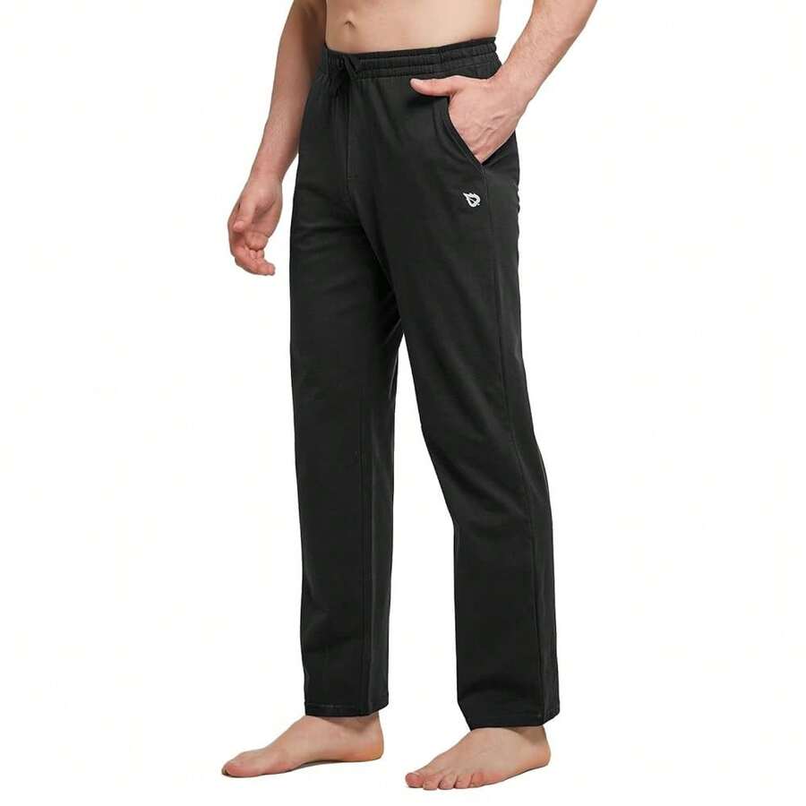 Baleaf Men's Sweatpants Casual Lounge Cotton Pajama Yoga Pants Open Bottom Straight Leg Male Sweat Pants With Pockets{"Size_name":"Large","Color_name":"A-Black"} - 弗拉克 - 查看 1