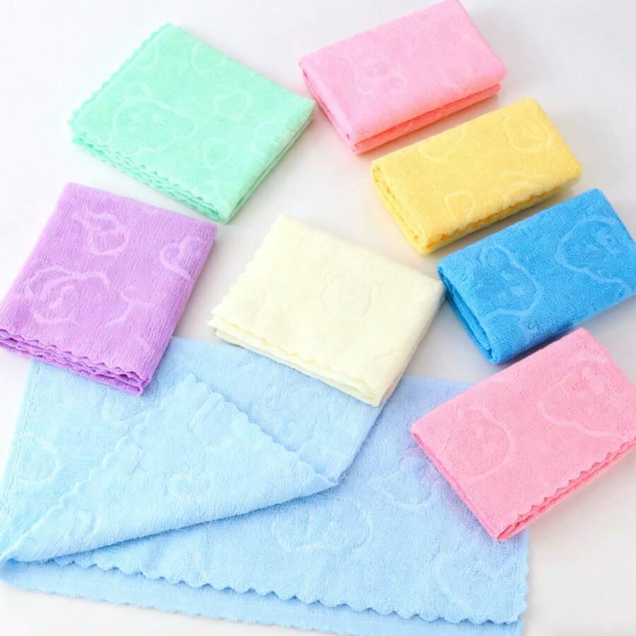 Toalla de borde cortado de oso en relieve colorido, toalla desechable absorbente para hotel y baño, toallita de poliéster completa en relieve - Paños de cocina 100% poliéster con relieve (5 piezas) 30*30 (colores aleatorios) - Ver 1