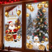 1/2 pièces Autocollant de fenêtre statique en or de bonhomme de neige de Noël, sticker en PVC pour vitre, décoration thème d'hiver pour cuisine ou salon, embellissement, décalcomanie vinyle, fournitures de fête de Noël