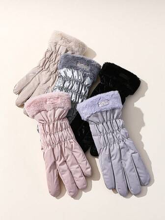 1 Pair Women's Solid Color Leather Gloves, Warm Windproof Touchscreen Gloves With Thermal Lining For Autumn/Winter