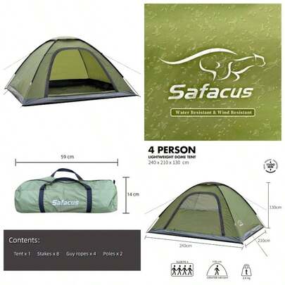 4 Man Camping Tent - 3 To 4 Person Dome Tent Lightweight, Waterproof Family Tent, Compact, Quick Setup. Outdoors, Backpacking