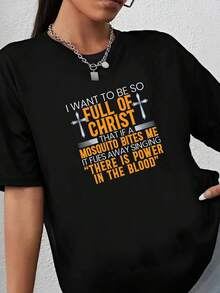 180g pure Cotton Full of Christ T-Shirt | Funny Christian Faith Tee | Power in the Blood Inspirational Quote Shirt | Unique Religious Gift Comfortable female Unisex T-Shirt For Women Casual fashion Soft Top For Everyday Wear Summer Casual graphic Versatile Slightly - Negro - Ver 2