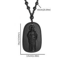 Religious Gift Imitation Jade Birth Buddha Protection Buddha Bodhisattva Pendant Ancient Style Jade Guardian Necklace - 綠色 - 查看 2