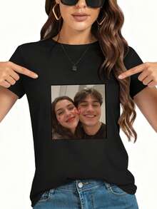 Custom Picture Printed T-Shirt, Casual Short-Sleeved Round Neck T-Shirt Spring/Summer, Women's Wear