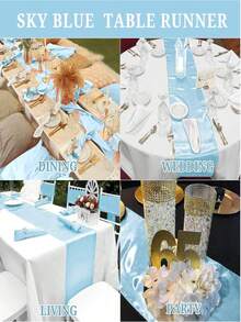 2pcs/5pcs/10pcs Sky Blue Satin Wedding Decorative Table Runners, Suitable For Hotel Events, Birthday Parties, Ribbon Table Flags, Parties - Sky Blue - View 3