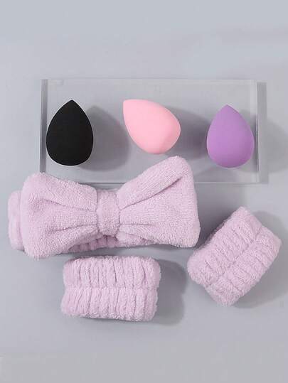 3/6 pezzi Set Spugne Trucco - Spugne Trucco Utilizzabili Asciutte e Umide + Fascia e Polsino Assorbenti Super, Strumenti Professionali per il Trucco