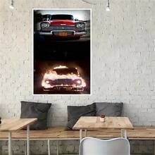 1pc Classic Car & Burning Car Design Posters,Vintage Canvas Wall Arts,For Living Room, Bedroom, Office, Cafe, Bathroom, Dormitory, Dining Room, Bar Wall Decorative,Home Decoration,Garage Decoration,NO Frame
