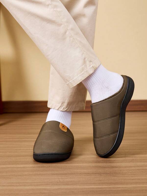 Pantuflas impermeables y cálidas para hombres de talla grande, de unicolor y diseño impermeable de tela casual, con forro térmico para interiores y exteriores, para otoño/invierno