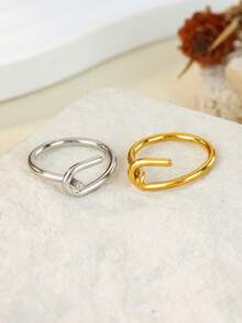 1 PC Geometric Hook Rings For Women Stainless Steel Gold Color Ring 2025 New Party Wedding Couple Jewelry Gift