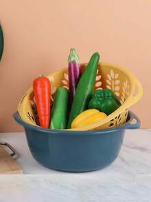 2-Layer Drain Basket, Kitchen Vegetable Fruit Washing Bowl, Draining, Storage, Cleaning - Multicolor - View 5