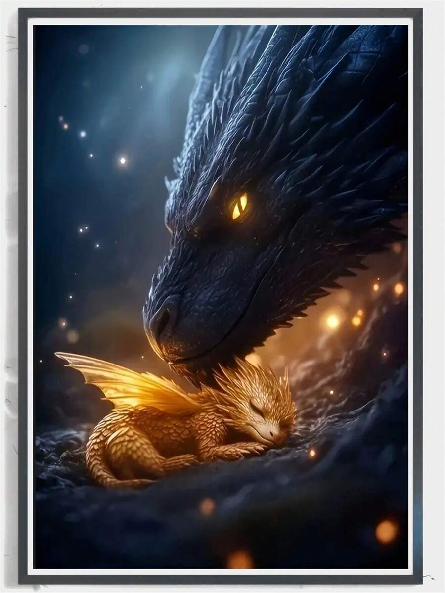 1 套 5D 圆形钻石画套件，动物主题龙图案全钻手工刺绣艺术套装，适合成人初学者，家庭办公室墙面装饰礼物