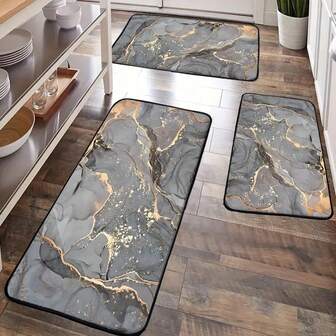 1 件装家用地垫、厨房地毯、浴室地毯、家用卧室入口门防滑垫、耐磨防滑地毯地垫、多功能地垫、金墨地毯适用于厨房、家庭、办公室、洗衣房、浴室、春季装饰