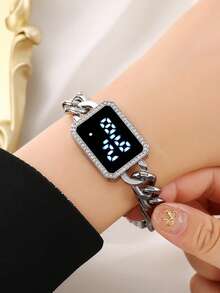 LED 触摸屏电子手表 奢华水钻数字手镯式腕表 适合女士女孩