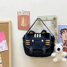 1Pc Charming Vintage Cat  Crossbody Bag - Best Gift For Friend,Embroidered  Messenger Purse With Themed Lining - 黑色 - 查看 4
