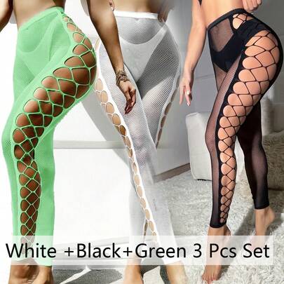 Damen Fischnetz Bodysuittocking mit angebrachten Strümpfen, exotische sexy Dessous, Ganzkörperanzug mit offenem Schritt, Babydoll Nachtwäsche, sexy Strumpfhosen mit Fischnetz-Öffnung, gestreifte Strumpfhosen-Dessous, geeignet für Party, Clubwear, Sport, Tanzbekleidung, Straßenmode für Club, Nachtausgang, Dates, Shows, Hochzeitsnacht - freche Strümpfe & Strumpfhosen