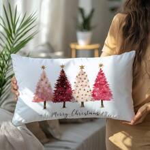 1 pieza Funda de almohada de árbol de Navidad minimalista, material de terciopelo melocotón impreso por un solo lado, funda de cojín de 30*50cm/40*60cm adecuada para decoración de otoño, decoración moderna de sala de estar y sofá, decoración de fiesta, regalo