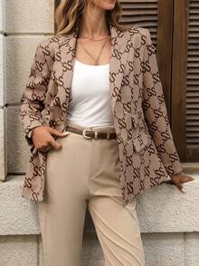 Elegant Vintage Coin Print Casual Commute & Date Thin Blazer For Women