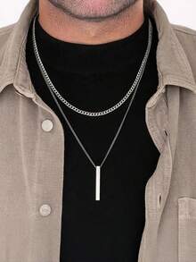 Set de 2 collares para hombre con colgante geométrico de doble capa, adecuado para uso diario, regalo de Navidad y Año Nuevo