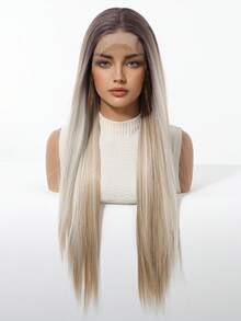 13*4 High Density Lace Front Wig, 150% Density, Premium Quality Comfortable Women Wig, Ombre Blonde, 30 Inch Medium Straight Hair, Made Of Heat Resistant Synthetic Fiber, Suitable For Vacation, Family Gathering, Cosplay And Daily Wear - Blonde Ombre - View 6