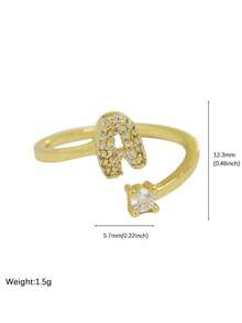 Women's Balloon Shaped Cute 26 Letter Rings, Gold Plated Zirconia A To Z Adjustable Open Letter Rings, Beautiful Wedding Jewelry Gift