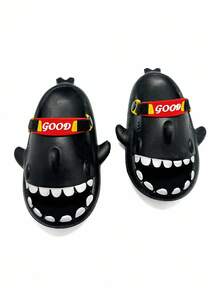 Cartoon Shark Hollow Slippers, Summer Unisex Couple Sandals, Cute Thick Sole Non-Slip Beach Shoes, Pink/Purple Casual Breathable Beach Sandals - Black - View 1