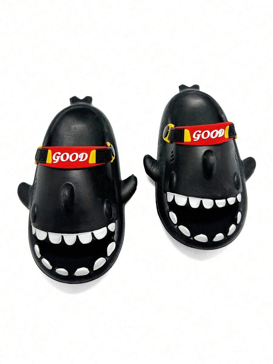 Cartoon Shark Hollow Slippers, Summer Unisex Couple Sandals, Cute Thick Sole Non-Slip Beach Shoes, Pink/Purple Casual Breathable Beach Sandals - Black - View 1