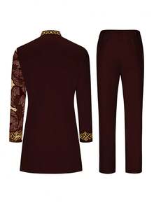Men's Casual Long-Sleeved Two-Piece Suit, Mid-Length Top And Trousers - Coffee Brown - View 3