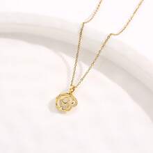 1pc Delicate Floral Cat Eye Pendant Necklace, Minimalist Chic Choker Necklace