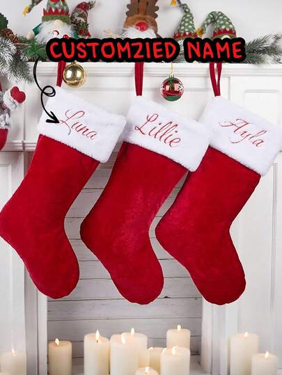 Personalisierte bestickter Name Weihnachtsstrümpfe, für Kinder, Familie, Freunde, Eltern, Ehefrau, Ehemann, Weihnachtsgeschenktüten, große Kapazität Feiertags-Dekoration, Heimdekoration Geschenksocken, Weihnachtsdekoration