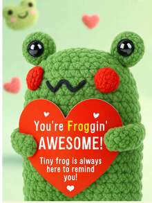 1pc Handmade Crochet Desktop Decor Ornament, Cute Frog Design, Great Birthday Gift For Best Friend, Girlfriend, Sister, Mom, Grandma, Unisex, Keychain, Plush Doll, Positive Emotion, Creative Party Favor, Halloween, Christmas Decoration, Small Gift