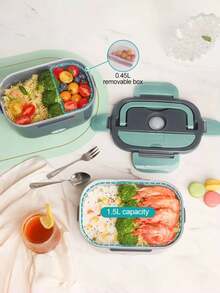 Multifunctional Portable Food Warmer: Large Capacity Electric Heated Lunch Box, Convenient To Carry | Heat Your Meals Anytime, Anywhere - Grey - View 3