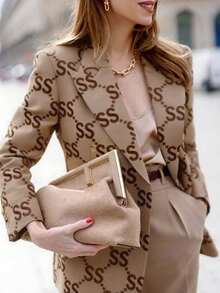 Elegant Vintage Coin Print Casual Commute & Date Thin Blazer For Women