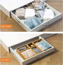 SURUIHK Bamboo Drawer Organizer With Adjustable Wooden Dividers, Stackable 7 Grid Storage Container Trays For Kitchen, Bathroom, Office Desk And Makeup Storage Organization - Brown - View 9