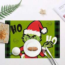 GRINCH 4 pièces Sets de table Grinch de Noël, Tapis d'isolation pour cuisine et salle à manger, Sets de table décoratifs en tissu, Dessous de plat résistants à la chaleur, Décoration de fête de Noël