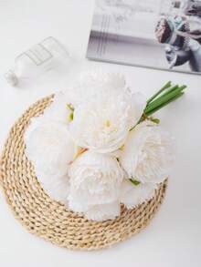 MEHELANY 5pcs Artificial White Peony Flowers, Fake Peony Silk Leaves, Suitable For Wedding, Home, Office, Party, Window Sill Decor, Dining Table Centerpiece, DIY Bridal Bouquet, Arch Decor, Indoor Outdoor Garden Spring Fake Flower Decor, Valentine's Day, Mother's Day, Anniversary Gift For Girls, Women, Mothers, Fathers - White - View 2